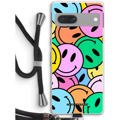 Afbeelding van Case Company® hoesje met Koord geschikt voor Google Pixel 7 Smiley N1 Telefoonhoesje Zwart Bescherming aan alle Kanten en Over de Schermrand