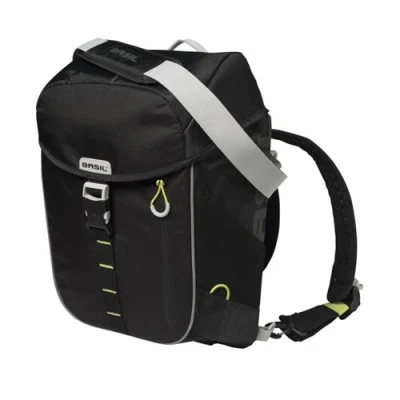 Image de Sacoche arriere velo laterale basil miles daypack lateral droit gauche waterproof 14l fluo Noir liseret jaune