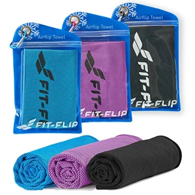 Afbeelding van Koelhanddoek set van 3, 100 x 30 cm, verkoelende microvezel sporthanddoek, Airflip Cool Towel Kleur: zwart/blauw/paars, afmetingen: cm