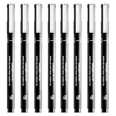 Afbeelding van Uni Pin Fineliner tekenstiften, zwarte inkt, 0,05 mm punt, 8 stuks