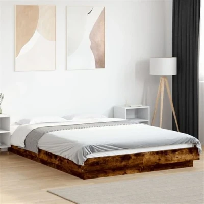 Afbeelding van vidaXL Bedframe bewerkt hout gerookt eikenkleurig 135x190 cm