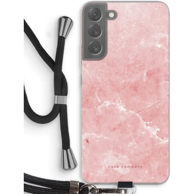 Afbeelding van Case Company® hoesje met Koord geschikt voor Samsung Galaxy S22 Plus Roze marmer Telefoonhoesje Zwart Bescherming aan alle Kanten en Over de Schermrand