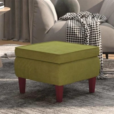 Image de vidaXL Tabouret avec pieds en bois Vert clair Velours329439