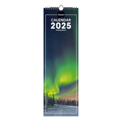 Afbeelding van Finocam Muurkalender met spiraal, 15 x 48 cm, internationaal, 2025, 1 maand per pagina januari 2025 december (12 maanden), natuur internationaal