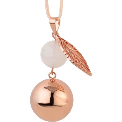 Afbeelding van Babylonia Bola zwangerschapsketting met koordje Rose gold Light pink pearl with leaf