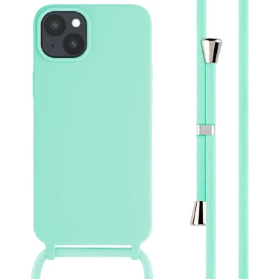 Afbeelding van iMoshion hoesje Geschikt voor iPhone 15 Plus met koord Siliconen Mintgroen