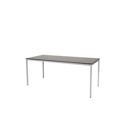 Afbeelding van Domino Basic bureautafel, vaste hoogte met 180x80cm logan eiken 25mm blad en aluminium (RAL9006) 4 poot frame
