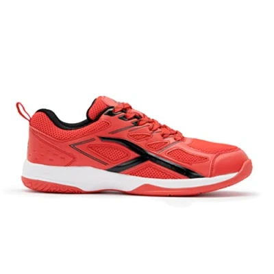 Afbeelding van Hundred Xoom non marking professionele badmintonschoenen voor heren Materiaal: kunstleer Geschikt indoortennis, squash, tafeltennis, basketbal en padel (rood/wit, maat: EU 44, UK 10, US 11)