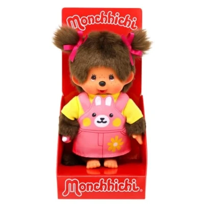 Afbeelding van Sekiguchi 203888 Origineel pluche dier Monchhichi met tuinbroek en konijnengezicht, ca. 20 cm, bruin