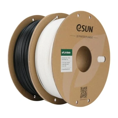 Afbeelding van eSUN Verbeterd mat PLA filament van 1,75 mm, voor 3D printers, kleur zonder glans, matte textuur, 1 kg per spoel, 2 spoelen diepzwart en wit