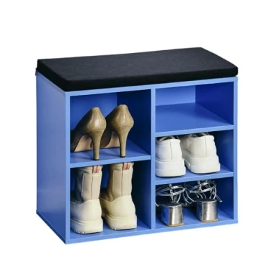 Afbeelding van Kesper Schoenenrek/schoenenkast met zitvlak blauw 5 paar schoenen hout L51 x B30 H48 cm vakjeskast