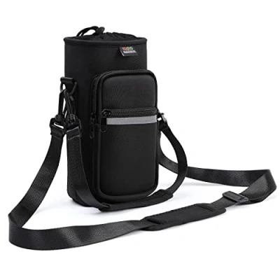 Afbeelding van Nuovoware Flessentas van neopreen, flessenhouder, draagtas met schouderriem en verstelbare handriem, perfecte accessoires voor reizen, wandelen, kamperen, zwart
