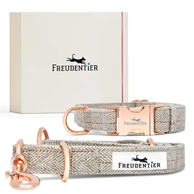 Afbeelding van Hondenhalsband en 3 voudig verstelbare riem (2 m) in elegante set, geschenkdoos, onderhoudsvriendelijk winterbestendig, het origineel (37 58 cm)