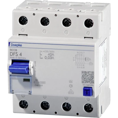 Afbeelding van Doepke 09146901 DFS4 063 4/0,30 A 4polig 63/0,3A Aardlekschakelaar A/10 kA 4 polig 63 0.3 230 V, 400 V