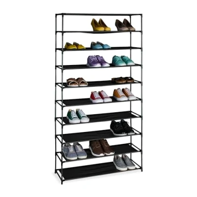 Afbeelding van Relaxdays schoenenrek metaal en stof zwart opbergrek schoenen hal schoenenmeubel 10 etages