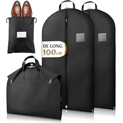 Afbeelding van Bruce.® 2 kledinghoezen (100 x 60 cm) inclusief 1 schoenentas, hoogwaardige herenkostuumhoes voor kleding, ademende kledinghoes reizen en opbergen