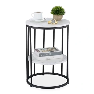 Afbeelding van bijzettafel met opbergruimte 57x40 cm marmer look woonkamer wit zwart