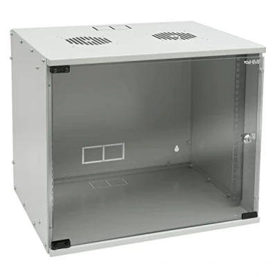 Afbeelding van HMF 65709 07 netwerkkast, serverkast 19 inch, 9 U, diepte 400 mm, glazen deur, lichtgrijs