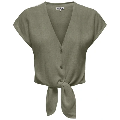 Afbeelding van ONLY Onlsiesta KNOT Tshirt print, Dames, Maat: XS, Deep lichen green