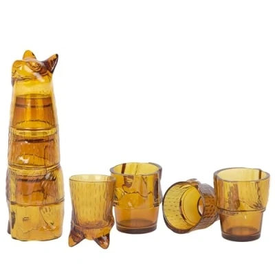 Image de DOIY Ensemble de Verres en cristal Design forme chat Fabriqués empilables pour la décoration Compatible avec le lave vaisselle Couleur jaune 7x8x29 cm Lot 4