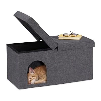 Afbeelding van kattenhuis xxl opvouwbaar stoffen kattenmand poef zitbankje kattenmeubel