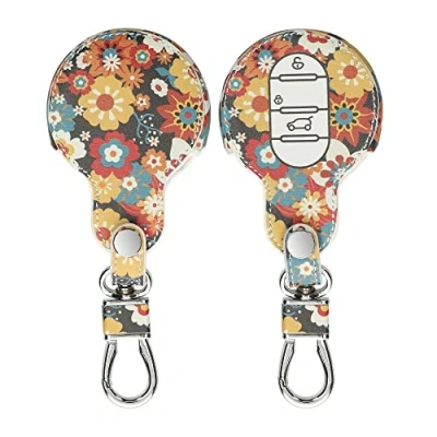 Afbeelding van kwmobile Autosleutel hoesje geschikt voor Mini 3 knops Smart Key behuizing Case in oranje / rood wit Vintage bloemenmotief design