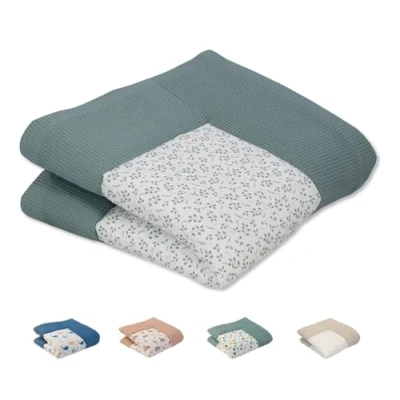 Afbeelding van ULLENBOOM kruipdeken voor baby&#039;s, 100 x cm, 100% Oeko Tex, gemaakt in de EU, dik gevoerd, bloemengroen, ideaal als babyspeelmat, motorische mat en vloermat kinderen