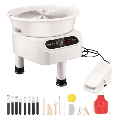 Image de VEVOR Roue de Poterie Tour Potier 250 mm 350 W Écran Tactile 3 Pieds Blanc