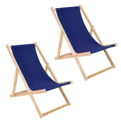 Afbeelding van Lot de 2 Chaises Pliantes en Bois Hêtre, Sans Accoudoirs, pour Jardin et Plage, Blue