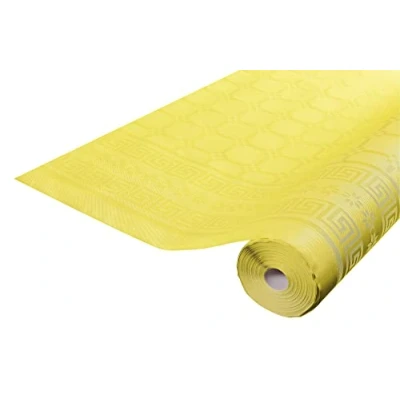 Afbeelding van Pro tafelkleed: 12 damastpapieren wegwerptafelkleden op een rol van 6 m lang en 1,20 breed, gele kleur. Damastpapier met chic klassiek universeel patroon, ref R480620I