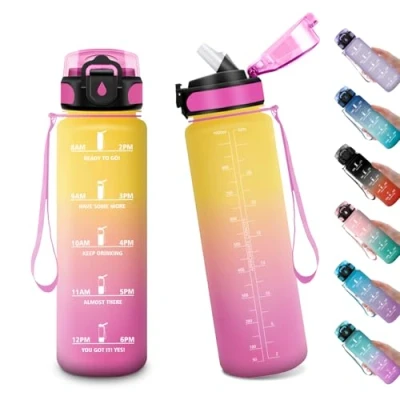 Afbeelding van Herbruikbare sportwaterfles met rietje voor volwassenen, fitnessstudio, camping, fiets, sport, 1 liter