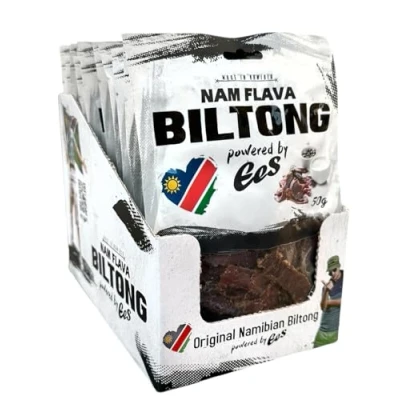 Afbeelding van Nam Flava Originele Biltong uit Namibië 0,6 kg (12x50 g) Box Beef Jerky, gedroogd vlees, veel eiwitten