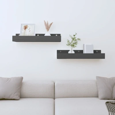 Afbeelding van Wandschappen 2 st 50x12x9 cm massief grenenhout grijs