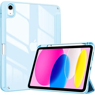 Afbeelding van ProCase iPad 10e generatie 2022 10,9 inch beschermhoes met penhouder, transparante achterkant compatibel hemelsblauw