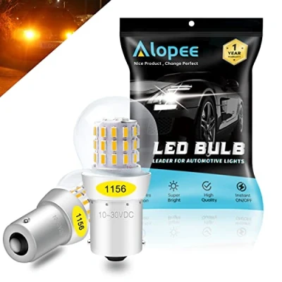Afbeelding van ALOPEE Set van 2 1156 BA15S 1141 1003 7506 1073 ledlampen, ambergeel/geel, extreem helder, 9 30 V DC, AK 3014, 39 SMD reservelampen voor richtingaanwijzers, staartback uplampen