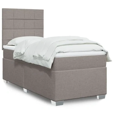 Image de vidaXL Sommier à lattes de lit avec matelas Taupe 100x200 cm Tissu