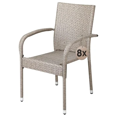 Afbeelding van Casaria Tuinstoelen Set van 8 Weer en UV bestendig 90x56x60cm Creme