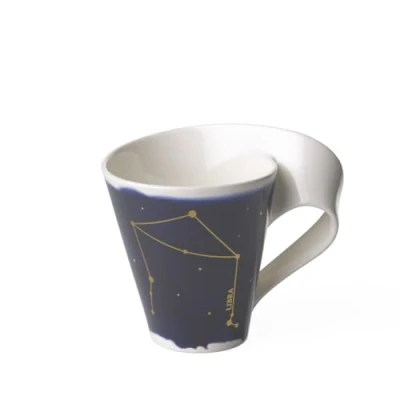 Afbeelding van Villeroy &amp; Boch 10 1616 5819 NewWave Stars mok met handvat, elegante weegschaal, premium porselein, vaatwasmachinebestendig, wit/blauw, 300 ml