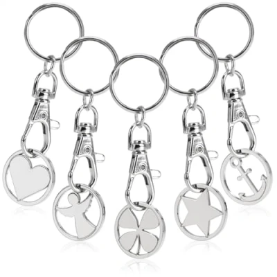 Afbeelding van COM FOUR® 5 x metalen sleutelhanger met karabijnhaak en winkelwagenchip, afneembare chip als geluksbrenger voor de (05 stuks symbolen)