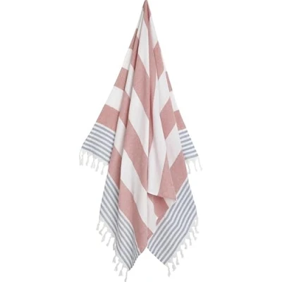 Afbeelding van Zoem Hamamdoek XL Rood Blauw Strandlaken Katoen Sauna Wellness Zwembad Omslagdoek Badlaken Badhanddoek Yoga Stripe 100 x 180 cm