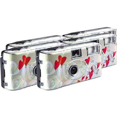 Afbeelding van TopShot Flying Hearts Wegwerpcamera, bruiloftcamera, 27 foto&#039;s, flits, verpakking van 5 stuks