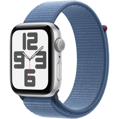 Afbeelding van Apple Watch SE 2023 44mm Zilver (Blauwe Nylon Band)