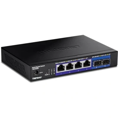 Afbeelding van TRENDnet Onbeheerde stekkerdoos met 6 poorten, 4 poorten 2,5GBASE T, 2 x 10G SFP+ zonder ventilator, compact desktopdesign, metalen behuizing, ethernetnetwerkschakelaar, levenslange