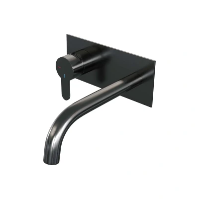 Afbeelding van Brauer gunmetal Edition Wastafelmengkraan inbouw gebogen uitloop rechts hendel plat smal afdekplaat model D2 PVD geborsteld