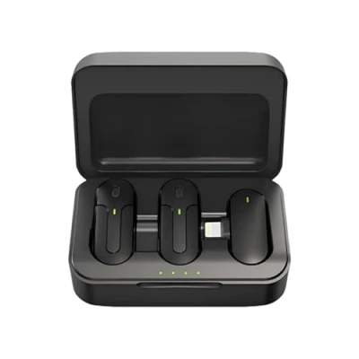 Afbeelding van HUACAM Set van 2 draadloze mini microfoons met oplaadcase, bereik 21,3 m, 6 8 uur batterijduur, geschikt voor iPhone, reversmicrofoon video opname