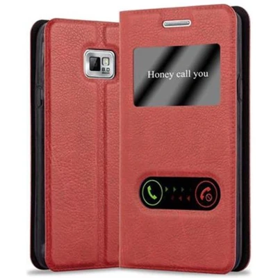 Afbeelding van Cadorabo Hoesje geschikt voor Samsung Galaxy S2 / PLUS in SAFRAN ROOD Beschermhoes met magnetische sluiting, standfunctie en 2 kijkvensters Book Case Cover Etui