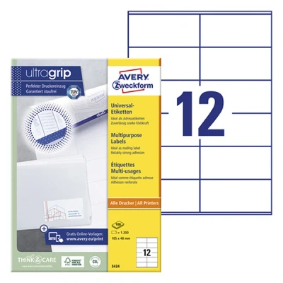 Image de Avery Zweckform 3424 étiquettes universelles A4 105 x 48 mm (1200 étiquettes) blanc