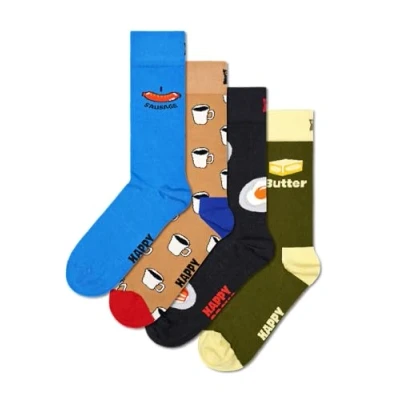 Afbeelding van Happy Socks Breakfast GIFT Unisex 4 PACK Sokken, Maat: 41 46, Blue