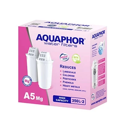 Afbeelding van Aquaphor Set van 2 A5 Mg waterfilters, verrijkt water met magnesium, inhoud 350 liter, geschikt voor Prestige, Provence filterkaraffen.