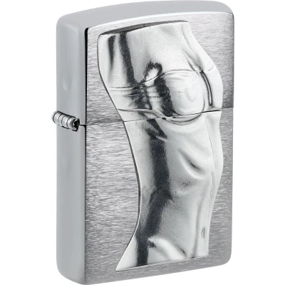Afbeelding van Zippo Aansteker Chroom Geborsteld Plaat Vrouwelijke Torso 2007670 Sexy Vrouw Bikini Lichaam Brandstof Storm